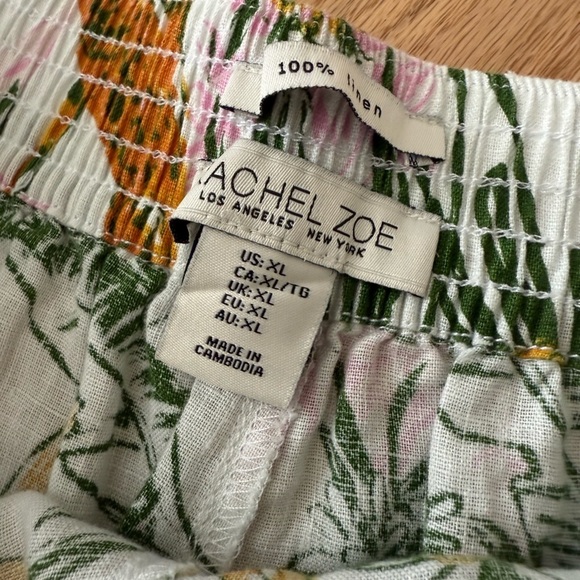 100% Linen Tropical Jungle Wide Leg Pull On Elastic Waist Cropped White Pants XL - Picture 2 of 12